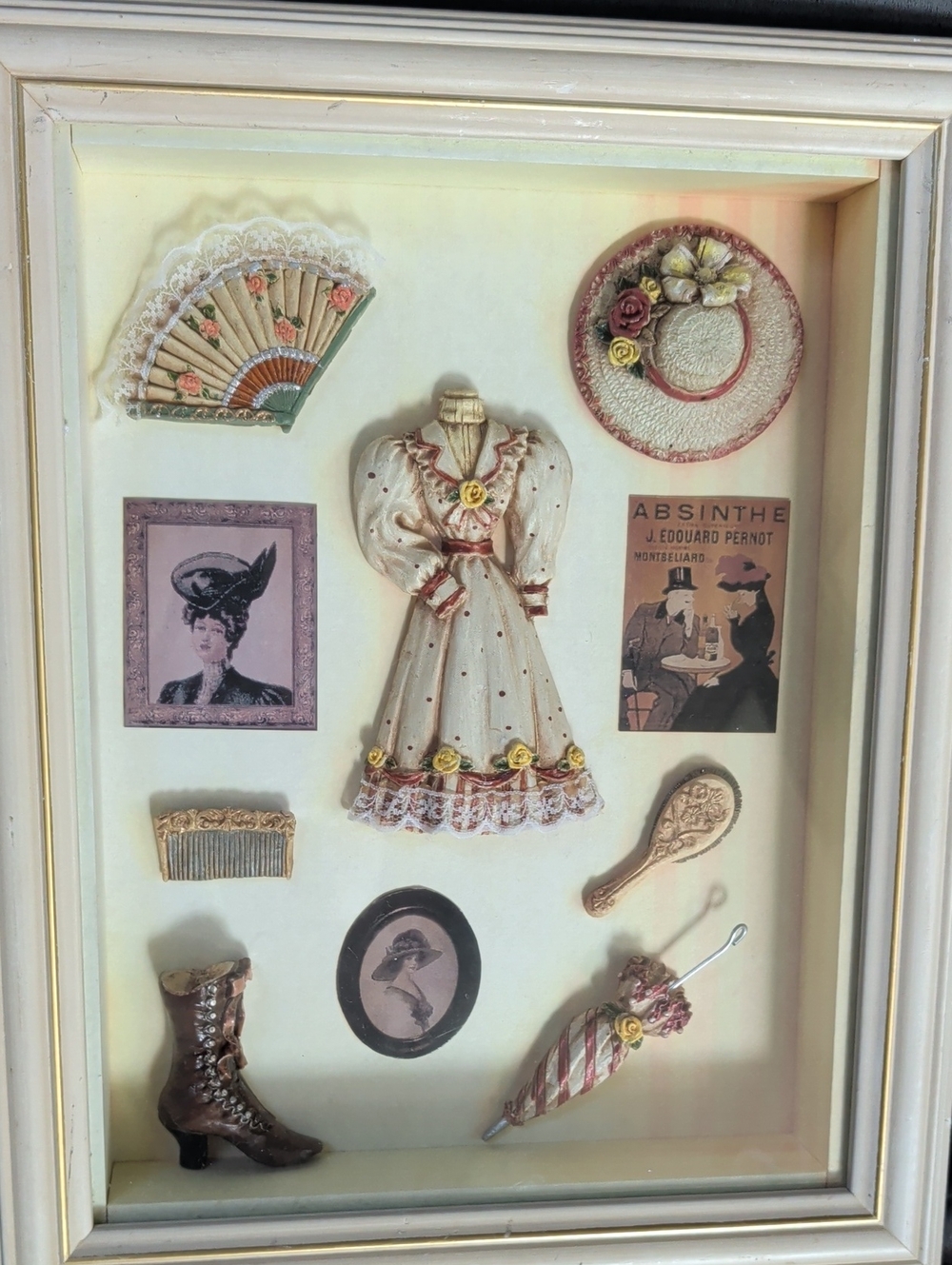 Arister Gifts Victorian Fashion Dress and Accessories Gold Frame Shadow Box